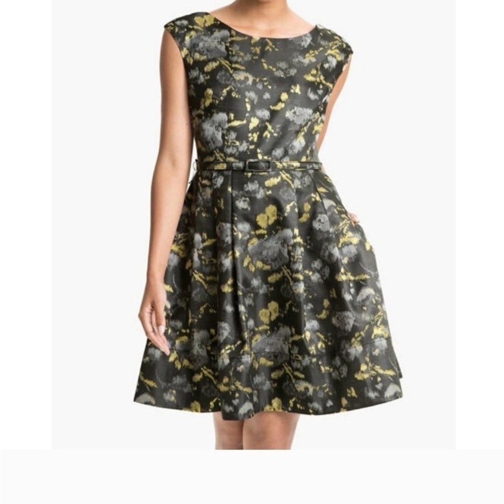 Eliza J Black and Gold Floral Mini Dress